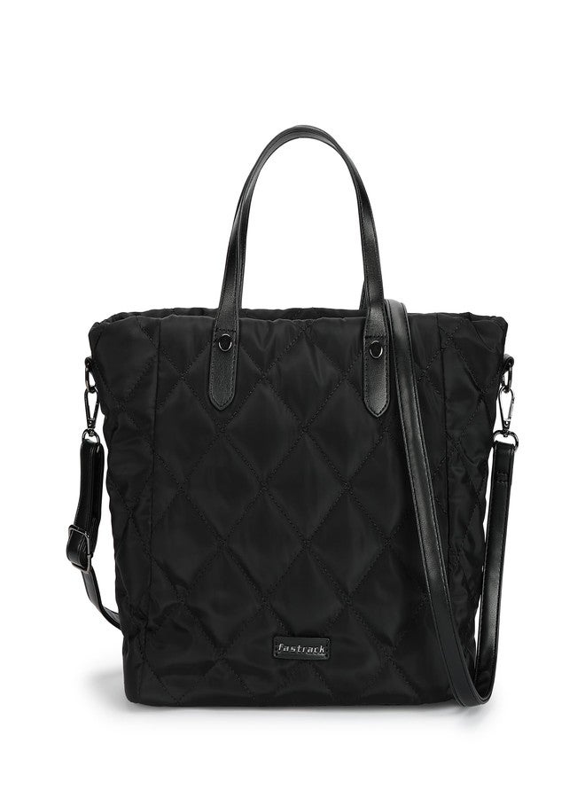 Fastrack Colorblock Quilted Tote Bag for Women | Nylon & Faux Leather Handbag with 3 Compartments, Zipper Pockets & Detachable Strap | Stylish Everyday Tote for Work, College & Casual Outings - Image 1